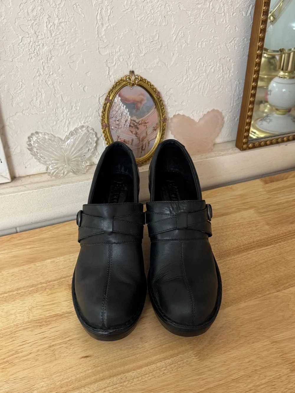 Y2K Chunky Born Black Leather Platform Clogs Mary Jane Comfort Heels Size 11